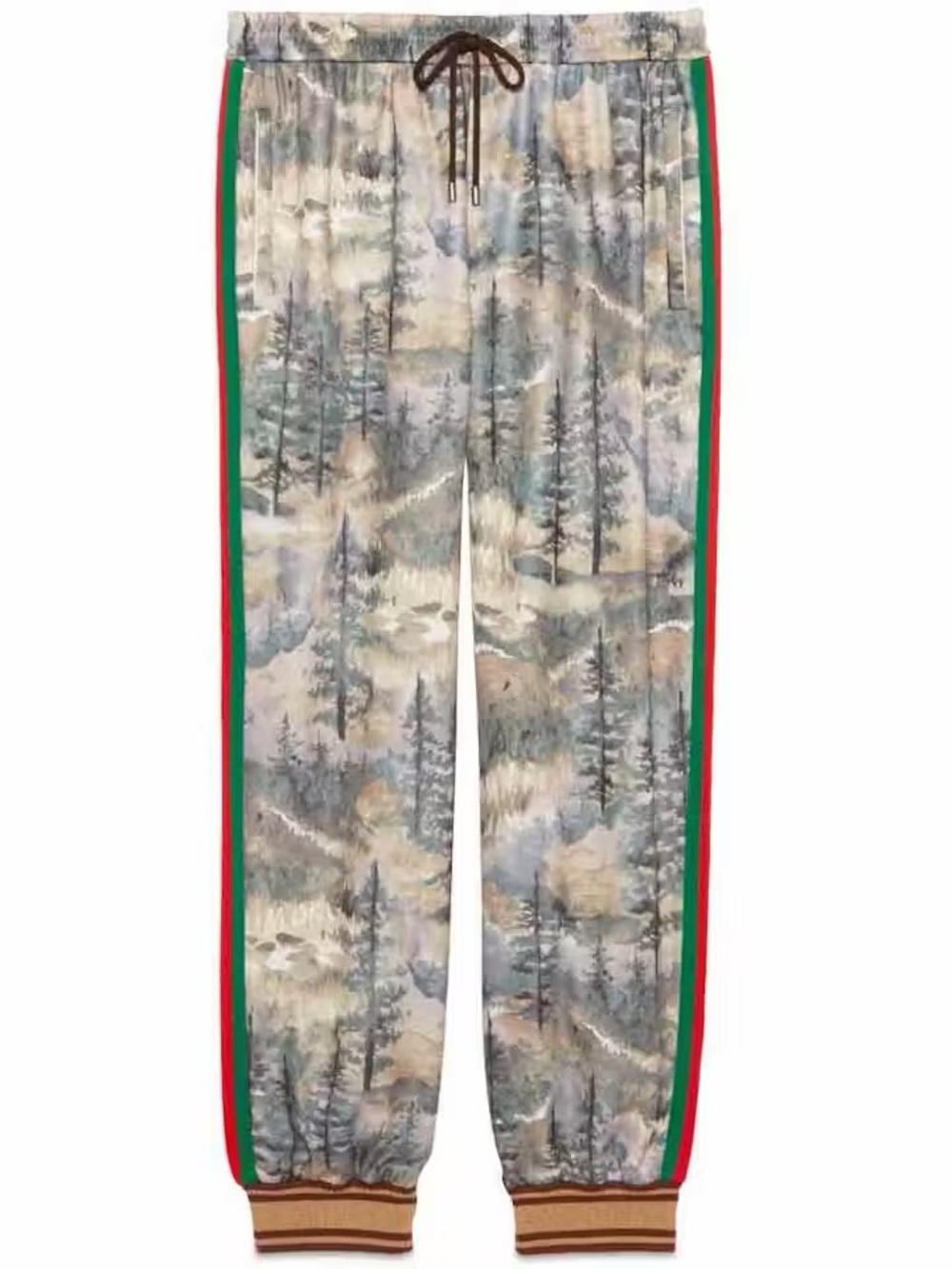 Gucci Men's Camouflage Track Pants with Green-Red Stripe - Worn Once XL